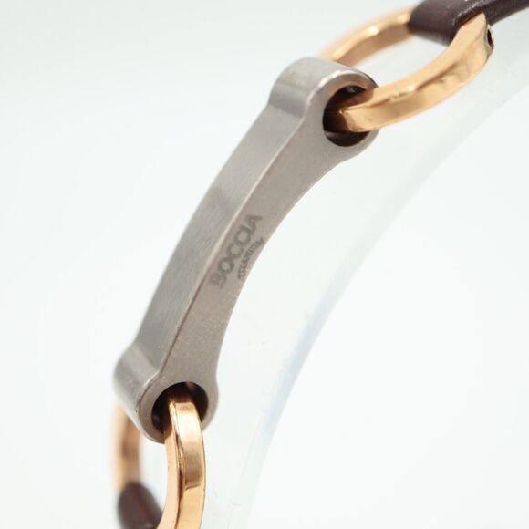 Boccia Titanium Link Bracelet Brown Leather Strap - Picture 2 of 12